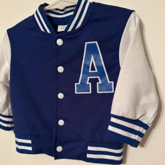 Blue Baseball Jacket, size 1-2 years, "A" on the front - Picture 2 of 7